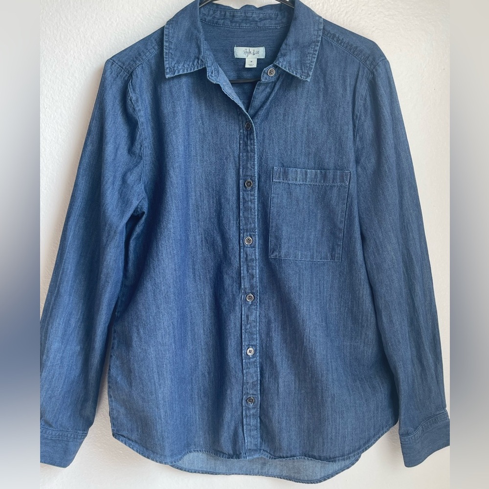 Style & Co. Casual Denim Button-Down Shirt in Blue
